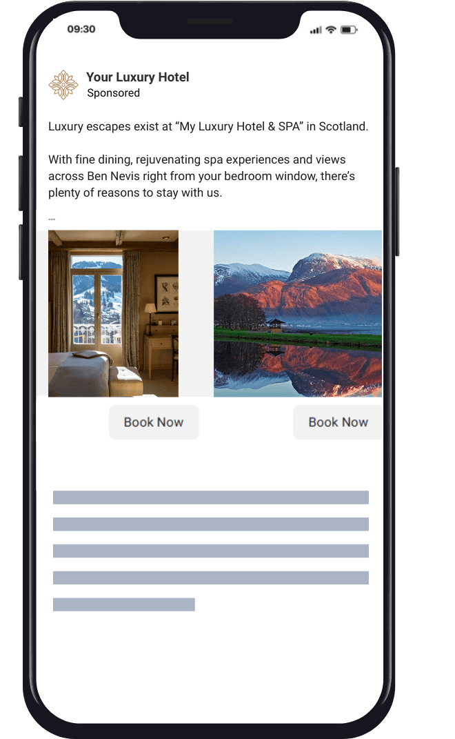 Hotel Meta Ads campaign on Facebook and Instagram driving direct bookings