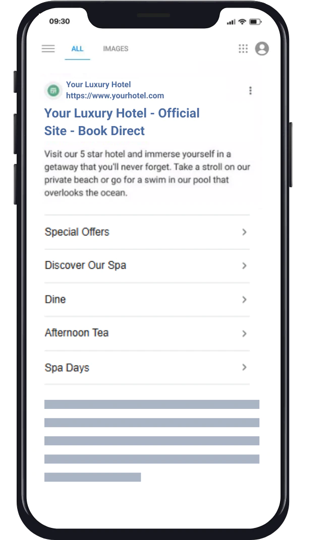 Hotel website ranking Position 1 in Google organic search results